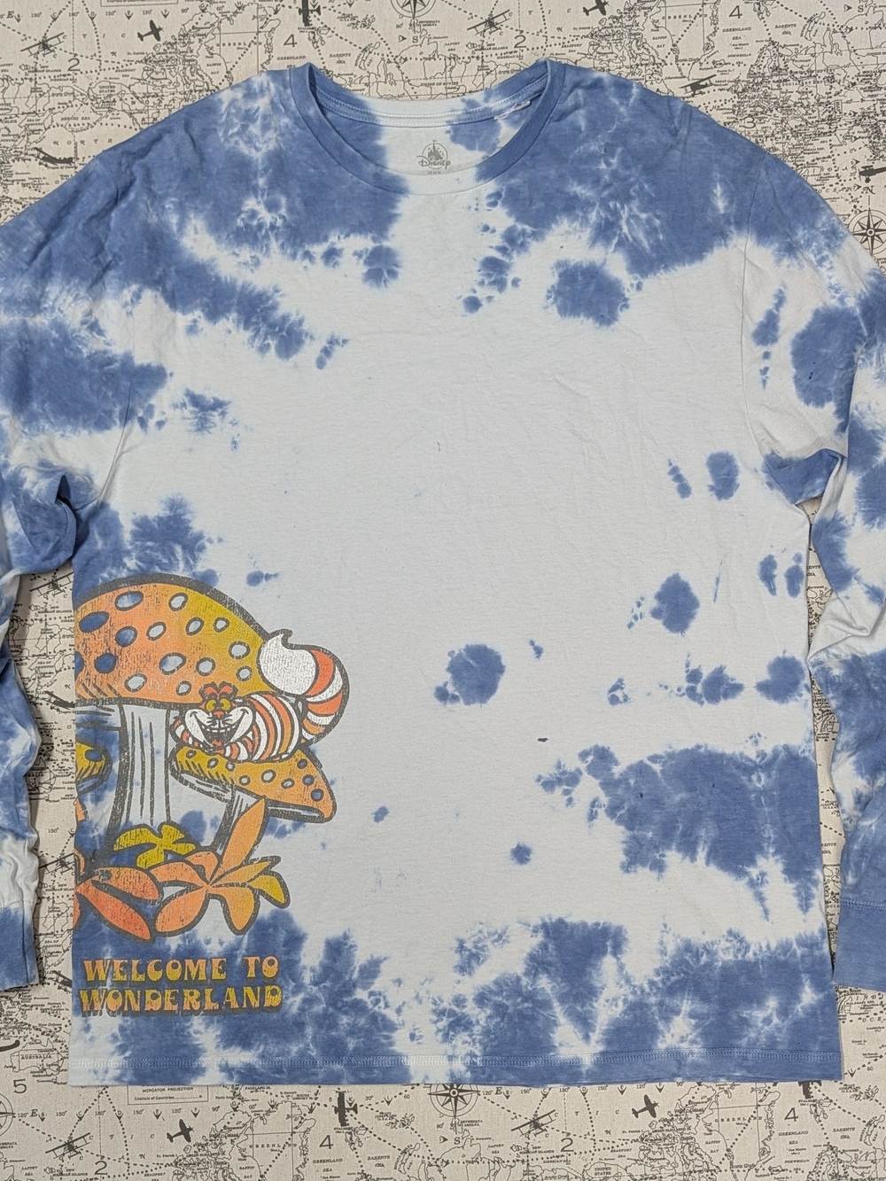 Disney Alice in Wonderland Tie Dye Long Sleeve Shirt M Mushroom Cheshire Cat